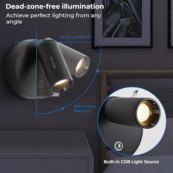 4Pack Spot Lights Indoor for Paintings LED Rechargeable Grow Lights for Indoor Plants - Dimmable Spotlights for Artwork Plants Trees 3 Colors &amp Dimmable 350° Rotatable (Black)