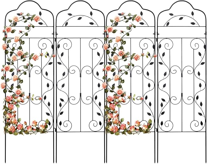 hogardeck 4 Packs 60 * 18 inch Metal Garden Trellis for Climbing Plants OutdoorHeavy DutyBlack Coating Rustproof Trellis for Rose Vegetable Flowers ExpandablePerfect for Training Climbing Plants