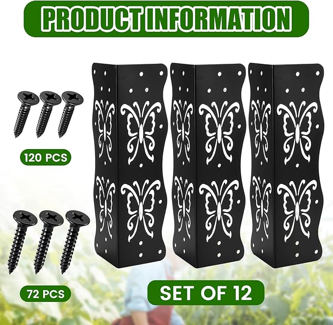 12 Pack Raised Garden Bed Corner Brackets with Securing Lip Fits Lumber up to 2 x 12 Metal Garden Corner Bracket for Wood Frame Bed 11 L x 3 W x 3 H Butterfly Style
