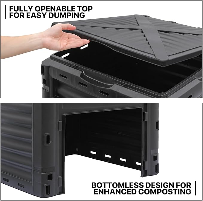 MoNiBloom 80 Gallon Large Compost Bin BPA Free Outdoor Composting Tumblers for Garden Patio All-Season Fast Working Rotating Chamber Composters for Garden Patio w/Sliding Door