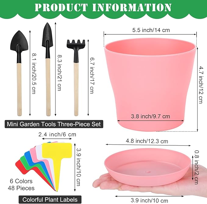 48 Pack Plastic Planters 5.5 Inch Flower Plant Pots Indoor Set Thickened Seedling Nursery Pots Seed Starting Pots with Drainage Holes Saucers Mini Garden Tool for Home Office Garden Multicolor