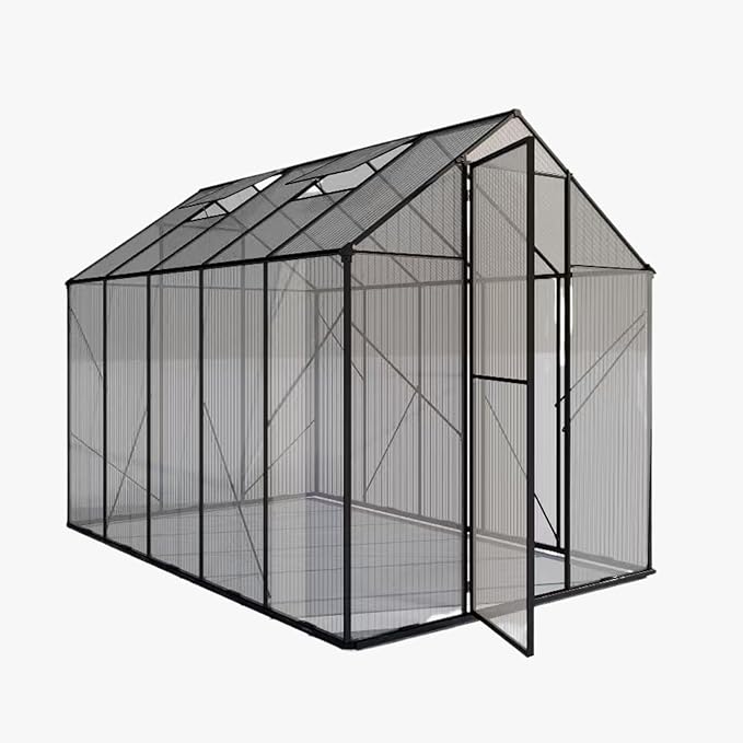 Kingdura Walk-in Greenhouse for Outdoors 6x10ft Large Polycarbonate Greenhouses with Aluminum Frame Adjustable Roof Vent Lockable Door UV Protection for Outside Garden Backyard