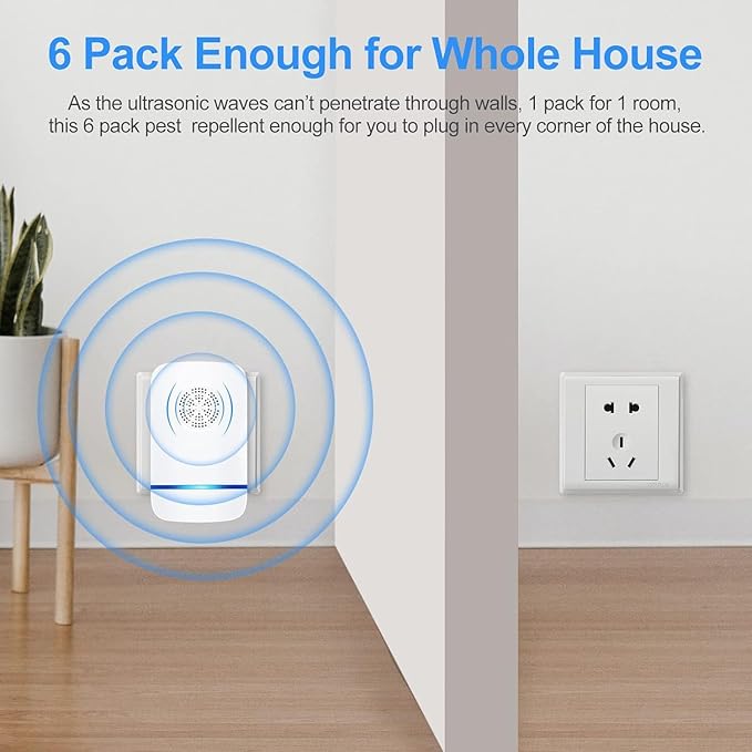 Ultrasonic Pest Repeller 6 Packs Pest Repellent Ultrasonic Plug in Indoor Pest Control for Insect Mouse Spider Ant Bug Roach Repellent Indoor for Home Garage Warehouse Office Hotel