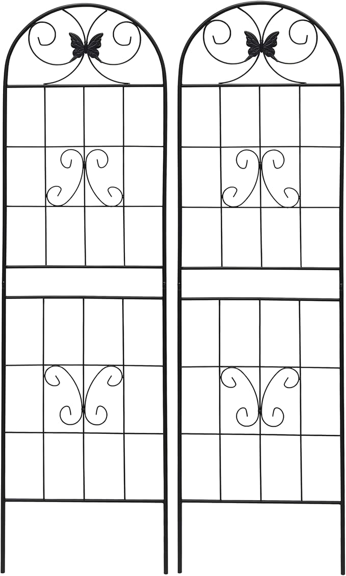 2 Pack Garden Trellises with Black Metal Coating Trellis for Climbing Plants Outdoor Roses Vegetables Vines Cucumbers-19.7×71 inches.