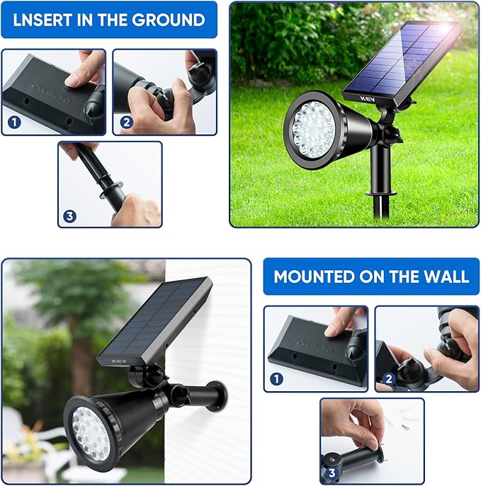 KEV Solar Spot Lights Outdoor18 LEDs Solar Flood Lights with 8 Modes &ampColored Adjustable &ampIPX65 WaterproofChristmas Solar Spotlight for Driveway/Backyard/Landscape/Tree/Garage(Multicolor4 P