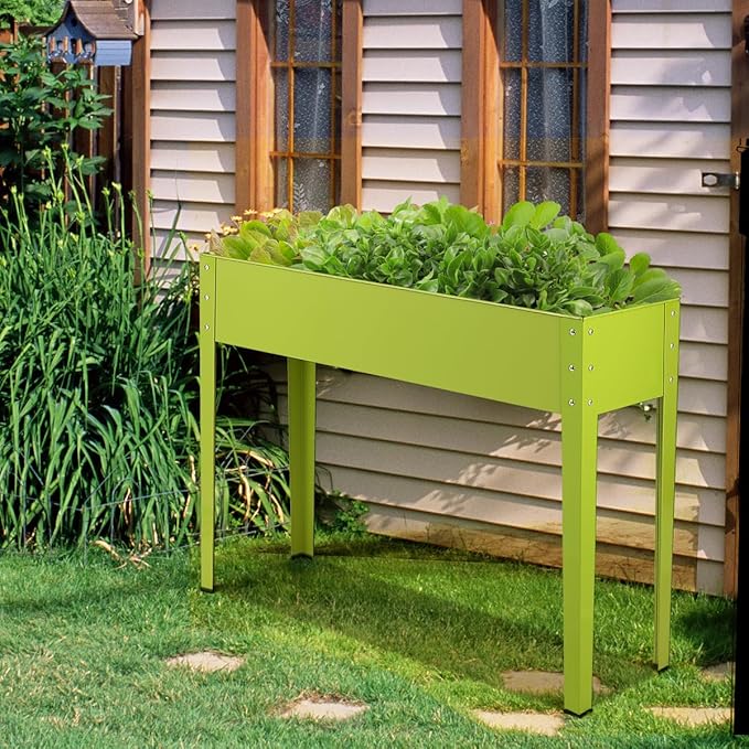 GRAFFY Raised Garden Bed Raised Planter Box with Legs Drainage Holes Planting Bed for Vegetable Flower Herb Planting Container for Grass Lawn Patio Backyard (40 x 13 x 31.5)