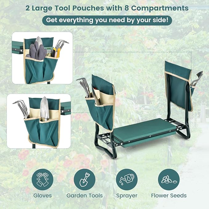 IRONMAX Garden Kneeler and Seat Heavy Duty Foldable Gardening Bench Stool w/Soft Foam Pad &amp 2 Tool Storage Bags for Kneeling &amp Sitting Gardening Gifts for Women Men