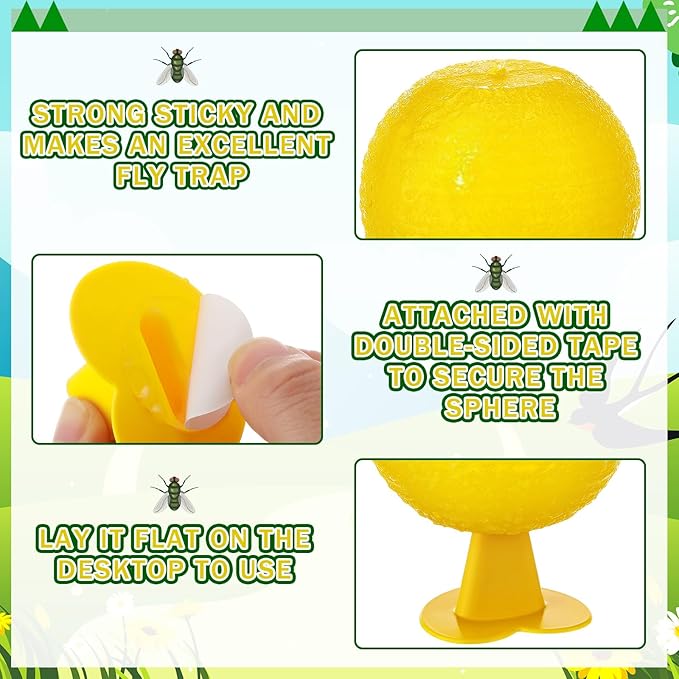 Qualirey 10 Set Fruit Fly Sticky Trap Balls Fungus Gnat Killer Bug Catcher Gnat Trap Insect Traps Indoor Outdoor Plant Fly Sticky Traps Ball for Fungus Plants(Yellow)