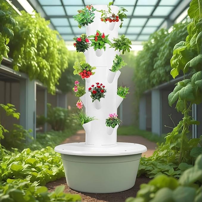 Vertical Hydroponic TowerHydroponic Growing Tower with TankHydroponic Germination Kitwith Hydrating Pump Adapterfor Indoor Herbs Fruits and Vegetables5Layers