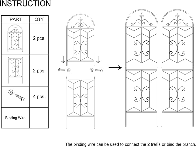 Outdoor Metal Garden Trellis 71'' x 19.7'' Rustproof Garden Arch for Climbing Plants and Flower Support Suitable for Vegetables Roses Morning Glory Cucumbers (2 Pack)