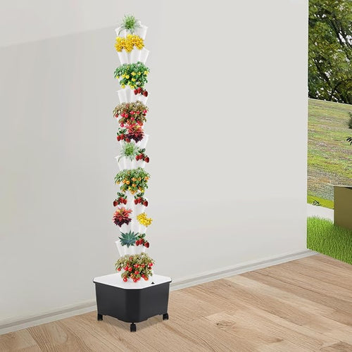 12-Tier Hydroponic Growing Tower 60-Plant Indoor Gardening System w/Automatic Water Circulation Vertical Aeroponic Tower Garden for Herbs Vegetables Fruits (White 60-Plants)