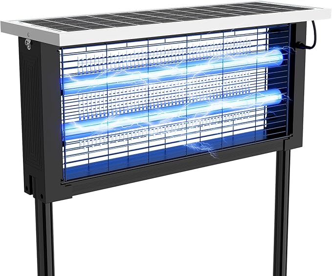 Solar Bug Zapper Outdoor Powerful Mosquito Zapper Electric Mosquito Killer Outdoor Waterproof &amp Portable Fly Killer Rechargeable Flying Insect Trap for Patio Yard Garden Home Camping Blac