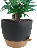 12 inch Large Self Watering Pots Plastic Planters with 60oZ Removable Deep Reservoir and Multi Mesh Drainage Holes for Indoor Outdoor Garden Plants and Flowers Black with Brown