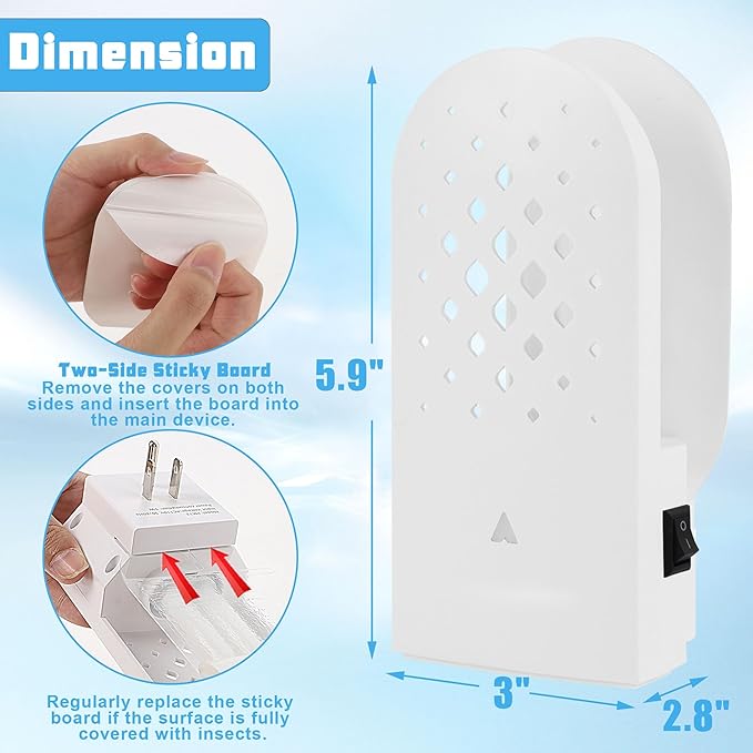 2 Packs Plug-in Mosquito Traps with 10 Glue Boards Indoor Wall Insect Catchers with 365nm Blue-Violet Lights for Mosquitos Moths Fruit Flies Gnats and Other Small Flying Bugs