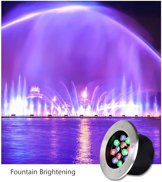 Underwater Pond Light Submersible Led Pool Lights IP68 Waterproof Stainless Steel Fountain Light Low Voltage DC12/24V Recessed Underground Light For Landscape Walls Spotlights(Warm light15W-DC