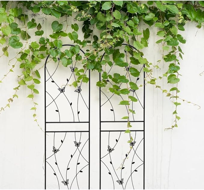 Sturdy Metal Garden Trellis for Climbing Plants – Rust-Resistant Outdoor Flower Support with Decorative Butterfly Design (2 Pack-H71'')