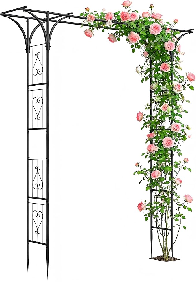 Garden Arch Trellis 7FT Wedding Arch Backdrop StandMetal Garden Arbor Trellis for Plant Climbing Outdoor Plant Arch with Anchored Pile Flower Arch Stand Balloon DecorArchway Pergola