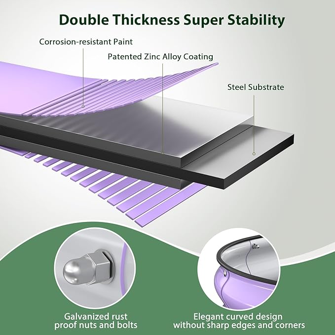 Raised Garden Bed Kit 5x2x1 ft Galvanized Planter Box Outdoor with Safety Edging Large Metal Raised Beds for Gardening Vegetables Flower Fruits (Provence Purple)