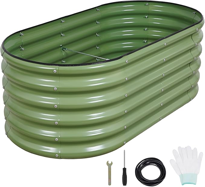 1MORE Galvanized Raised Garden Bed- Planter Garden Boxes Outdoor Raised Beds for Gardening 4x2x1.4ft Metal Garden Bed Kit for Vegetables Flower Planter Raised Bed with Protective Tape &amp Tools.G