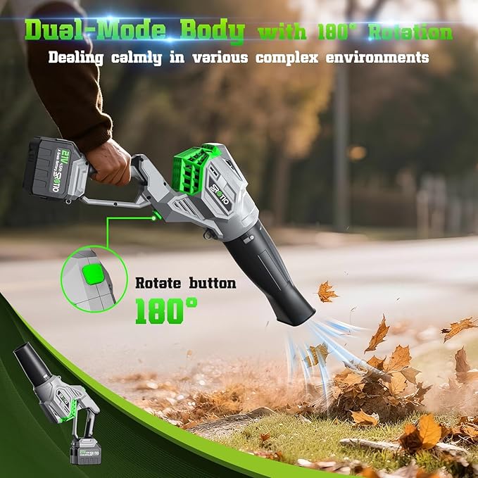 Electric Leaf Blower 950000 RPM Leaf Blower Cordless Body Can be Rotated 180° 2 X 4.5Ah Batteries and Fast Charger 4 Speed Mode Portable Lightweight Grass Blower for Lawn Care Patio Cleaning(Grey)