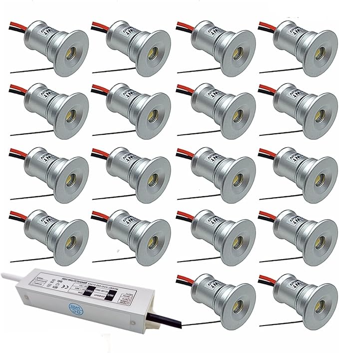18-Pack Mini LED Downlight Kit 30W Transformer Included 1W Warm Light for Bedroom &amp Kitchen Ceiling DC12V Recessed Spotlight Hidden Wall/Ceiling Light for Cabinets