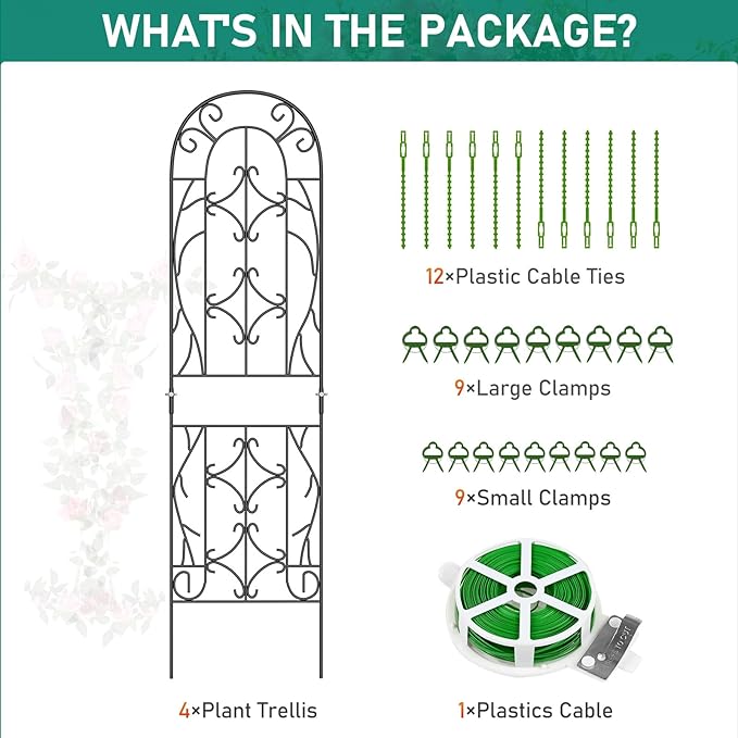 DoCred 4 Pack Garden Trellis for Climbing Plants 59 x 16 Metal Plant Trellis for Plant Support Large Decorative Outdoor Trellis for Vegetable Flower Rose Vine
