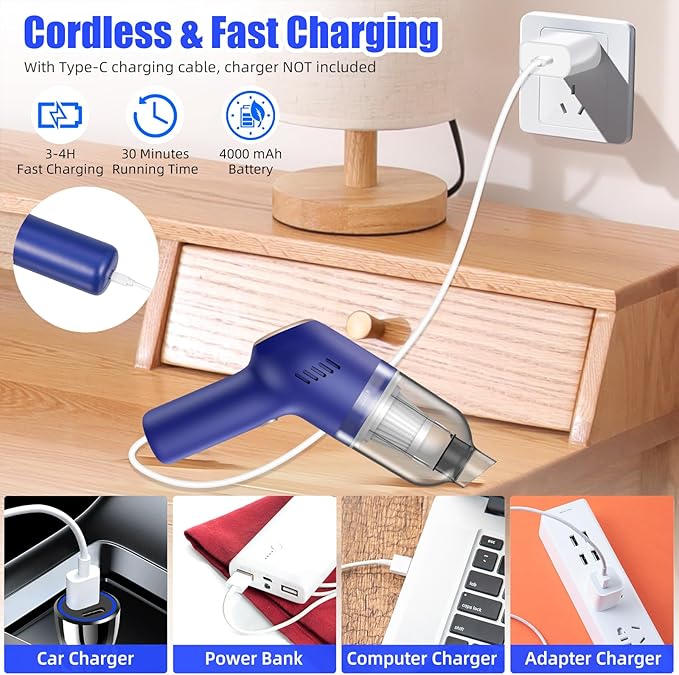 Bug Vacuum Catcher for AdultsSpider and Insect Catcher TrapHandheld Vacuum Cleaner Rechargeable Fly Vacuum Bug Sucker Strong Suction for Stink Bugs Moth for Home Office Car Blue