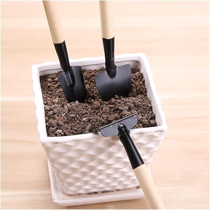 Mini Garden Tool Set 3pcs/Set Gardening Tools Wood Handle Stainless Steel Potted Plants Shovel Rake Spade for Flowers Potted Plant Seed Color : White Size : Whit