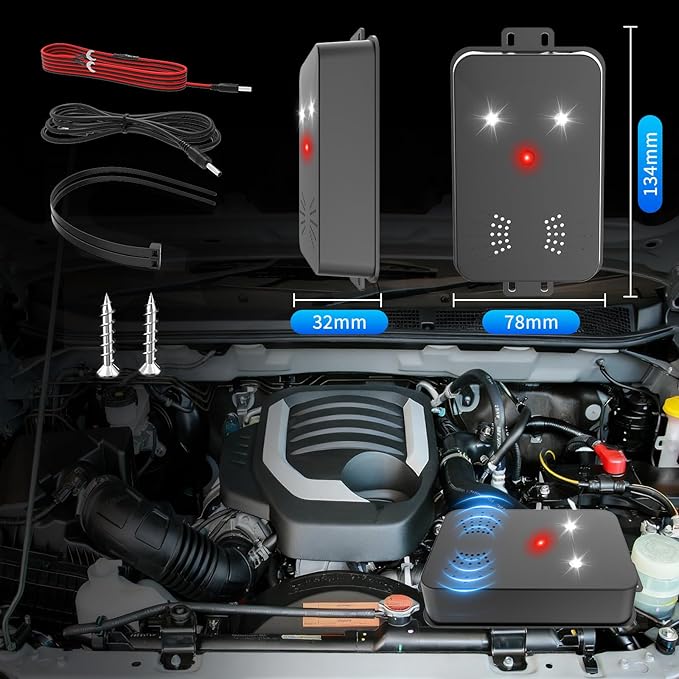 2026 New Ultrasonic Mouse Rodent Repellent for Car Engines3-in-1 Electronic Repellent Devices with Smart Detection Strobe Light Control for Rodent Mice Rat Squirrelfor House Garage Attic2 Pack