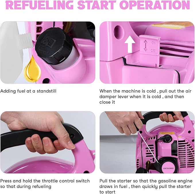 Handheld Gas Leaf Blower 2-Stroke Gas Powered Leaf Blower 26cc Gasoline Grass Sweeper Powerful Clearing Blower for Lawn Care Snow Blowing &amp Yard Cleaning (Pink)