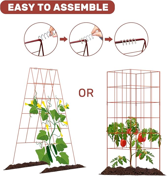 DOEWORKS Cucumber Trellis 48 High Foldable A Frame Garden Trellis 2 Pack Plant Support for Climbing Cucumber Beans Tomatoes Flowers Red