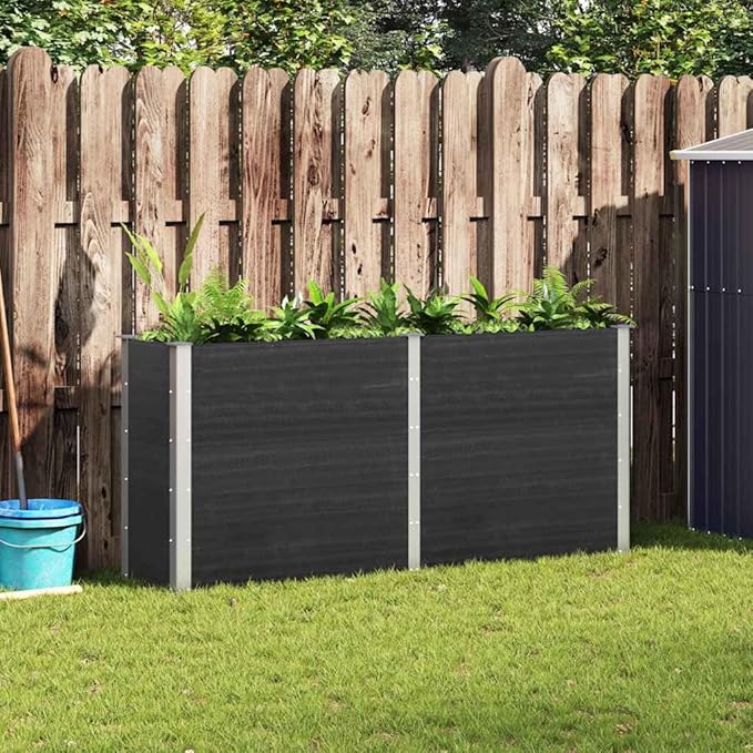 vidaXL Raised Garden/Flower Bed - Gray WPC/Steel Weather- Modern Design 78.7 x 19.7 x 35.8