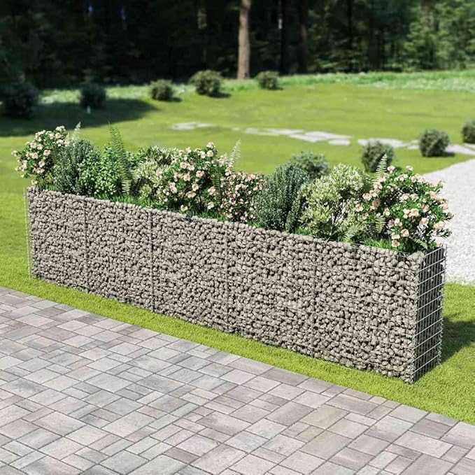 Gabion Raised Bed Silver Galvanized Steel 177.2x19.7x39.4 in Rectangular Planter for Outdoor Plants Durable Garden Bed