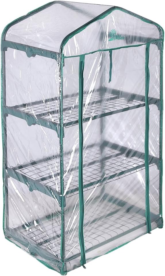 Palm Springs 3 -Tier Mini Greenhouse with Cover and Roll-up Zipper Door