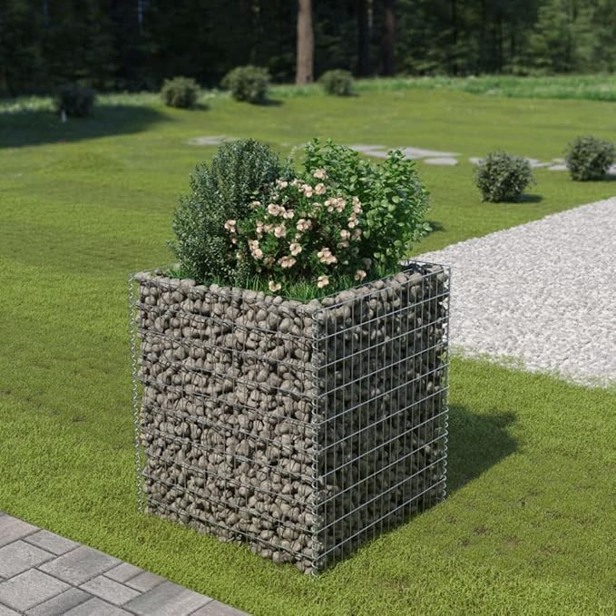 Gabion Planter Galvanized Steel Metal Box: Outdoor Large Bed for Gardening Flower and Plant Growing 35.4x35.4x39.4