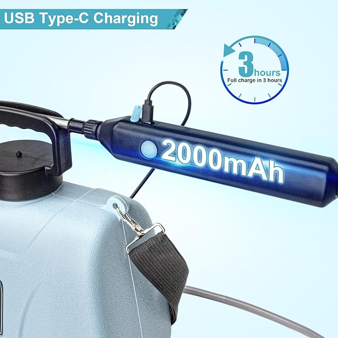 SZHLUX 1.35 Gallon Battery Powered Sprayer Upgrade Electric Sprayer with USB Handle Telescopic Wand 3 Mist Nozzles and Adjustable Shoulder Strap Garden Sprayer for Gardening Cleaning