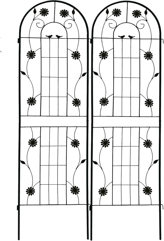 2 Pack Rustproof Metal Trellis for Climbing Plants 71x19.7 Outdoor Garden Support for Vines/Roses/Vegetables French Country Iron Plant Stand for Patio/Wedding Decor (Black)