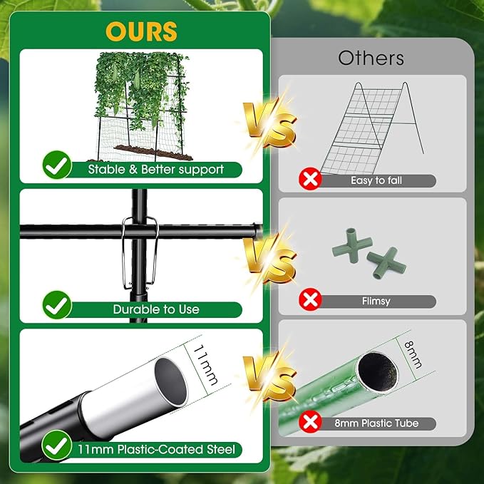 Cucumber Trellis for Raised Bed and Garden 47 H x 31 W U-Shaped Metal Garden Trellis for Climbing Plants with Nylon Netting Vegetable Support Frame