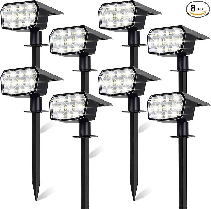 Sucolite 8-Pack Solar Spot Lights Outdoor Waterproof IP65 3 Lighting Modes 2-in-1 Solar Landscape Spotlights for Yard 59 LED Solar Powered Wall Lights for Garden Pathway Driveway Walkway Cool White