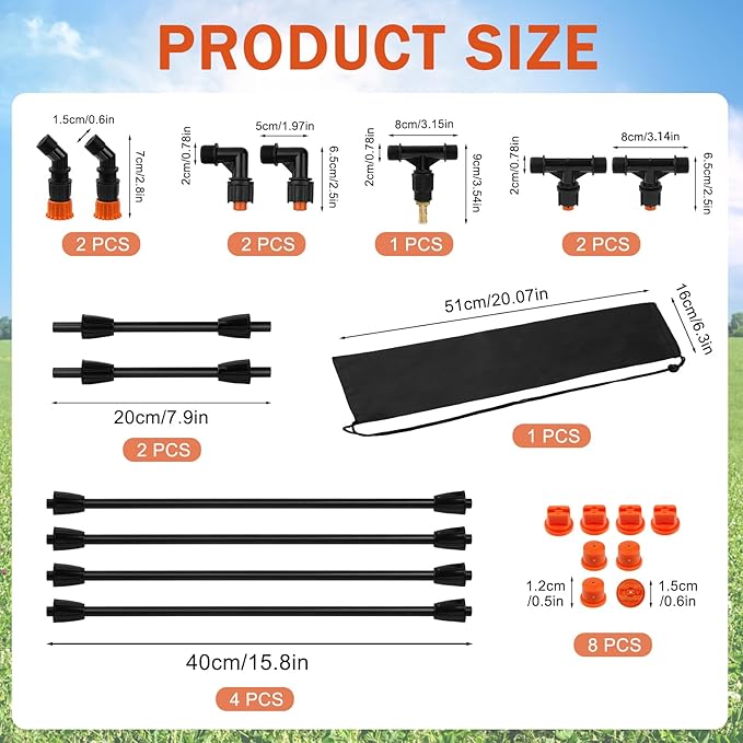 4 Nozzles Poly Sprayer Boom Wand with 1/4 Brass Fitting Backpack Multi Nozzle Spray Holder Sprayer Boom Equipped with Two Types Nozzles DIY Length Up to 74.8 Wand for Tractor Watering Large Areas