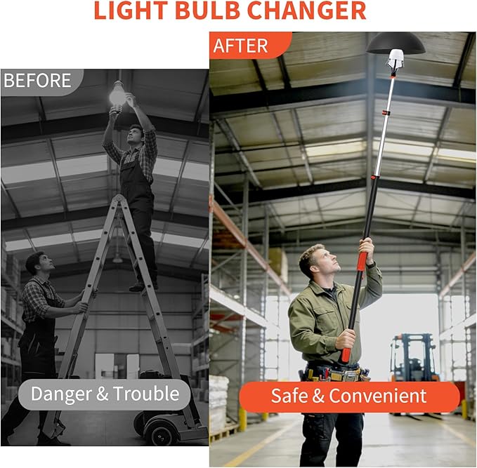 Light Bulb Changer for High Ceilings 5-20FT Telescopic Pole 26FT Max Reach Segment Lock &amp Non-Slip Grip Suction Cup &amp Basket for Multi-Type Bulbs 3/4 Acme Thread for Home/Commercial Use