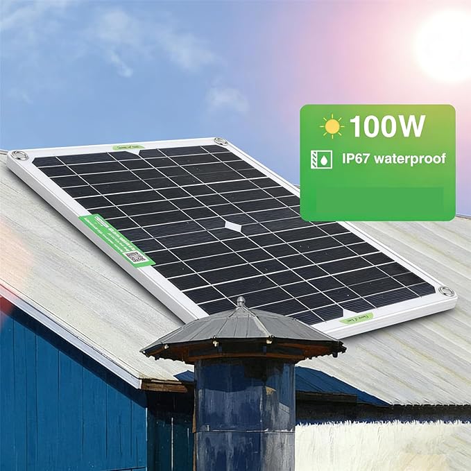 Pomya 100W Solar Fan Kits for Ventilation 13.5 Inch Solar Powered Exhaust Fan with Monocrystalline Silicon Solar Panels for Greenhouse Camping