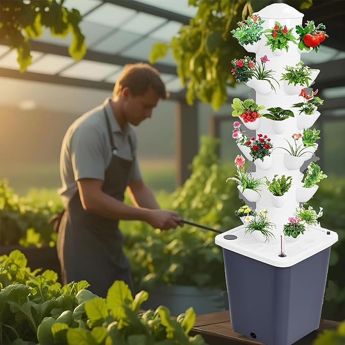 30 Holes Hydroponic Growing System KitHydroponics Tower GardenGarden Tower with Pump System 2/3/4/5/6 Layers Indoor Vertical Tower for Herbs Fruits and Vegetables (6 layers/30 Holes)