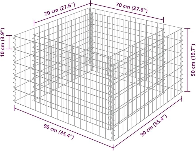 Galvanized Steel Gabion Raised Bed 90x90x50cm Garden Planter Box with High Load Capacity for Outdoor Plants Flowers