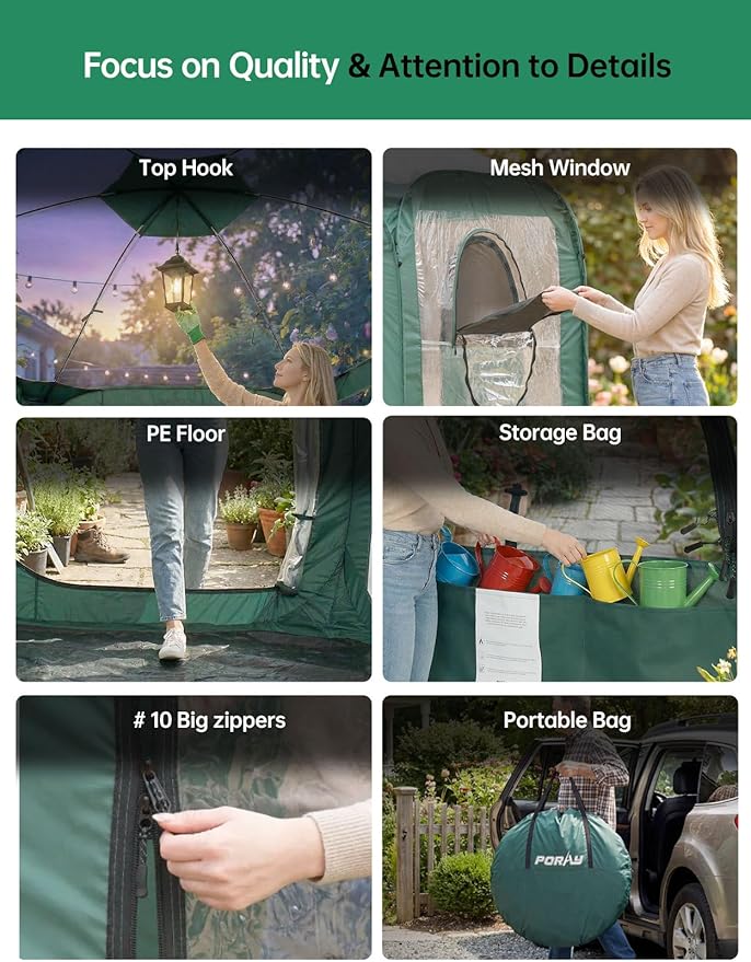 Porayhut Pop up Greenhouse TentPortable Large Walk-in Plant House 10’X10’ Indoor Outdoor Gardening Plant Sunshine Room with PVC Mesh Cloth Cover for Protecting Plant from Cold Frost &amp Birds