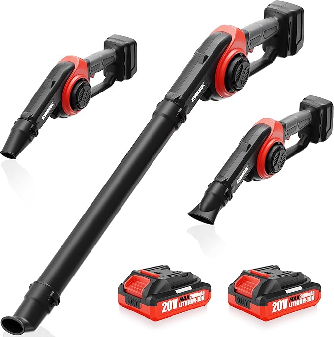 EWORK Leaf Blower Cordless 20V 130CFM &amp 200MPH Small Electric Leaf Blower with 2x2.0Ah Battery and Fast Charger Mini Battery Powered Lightweight Blowers for Lawn Care Leaves Jobsite