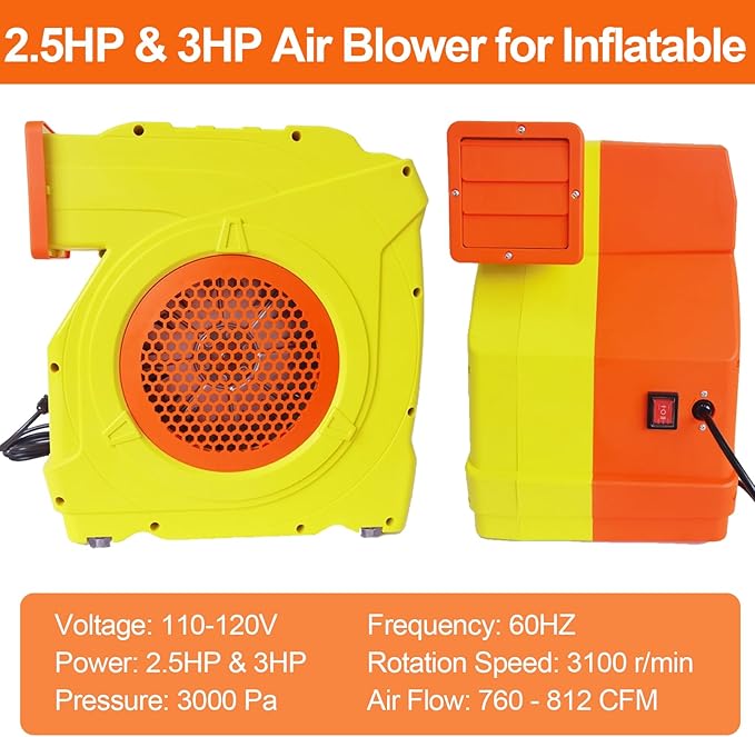 Bounce House Blower Dual - Mode 1800W / 2200W 2.5HP &amp 3HP Dual Speed Commercial Air Blower with Great Heat Dissipation Properties Super Strong Wind for Bouncy Castle Jump Slides Inflatables