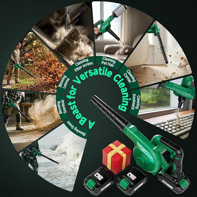 K I M O. Cordless Leaf Blower Vacuum Combo 4 in 1 3 Nozzles &amp3 Modes for Inflation &amp Deflation Extended Tube &amp Variable Speed 20000RPM 150MPH 2x2000mAh Battery Powered Leaf Blowers for