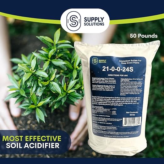 Supply Solutions 21-0-0-24S Ammonium Sulfate for Deep Green Plants - Soil Acidifier for Blueberry Blooms Azalea and Magnolia Tree Fertilizer - Sulfur for Plants Nitrogen Fertilizer (50 Pounds)