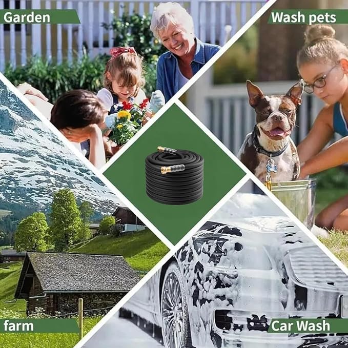 Heavy Duty Premium Garden Hose 150ft x 5/8 300PSI Working 1000PSI Burst Hybrid Rubber Water Hose with Transparent Swivel Handle - Hot/Cold Water - Five Layered Braiding with Brass fittings (Black)